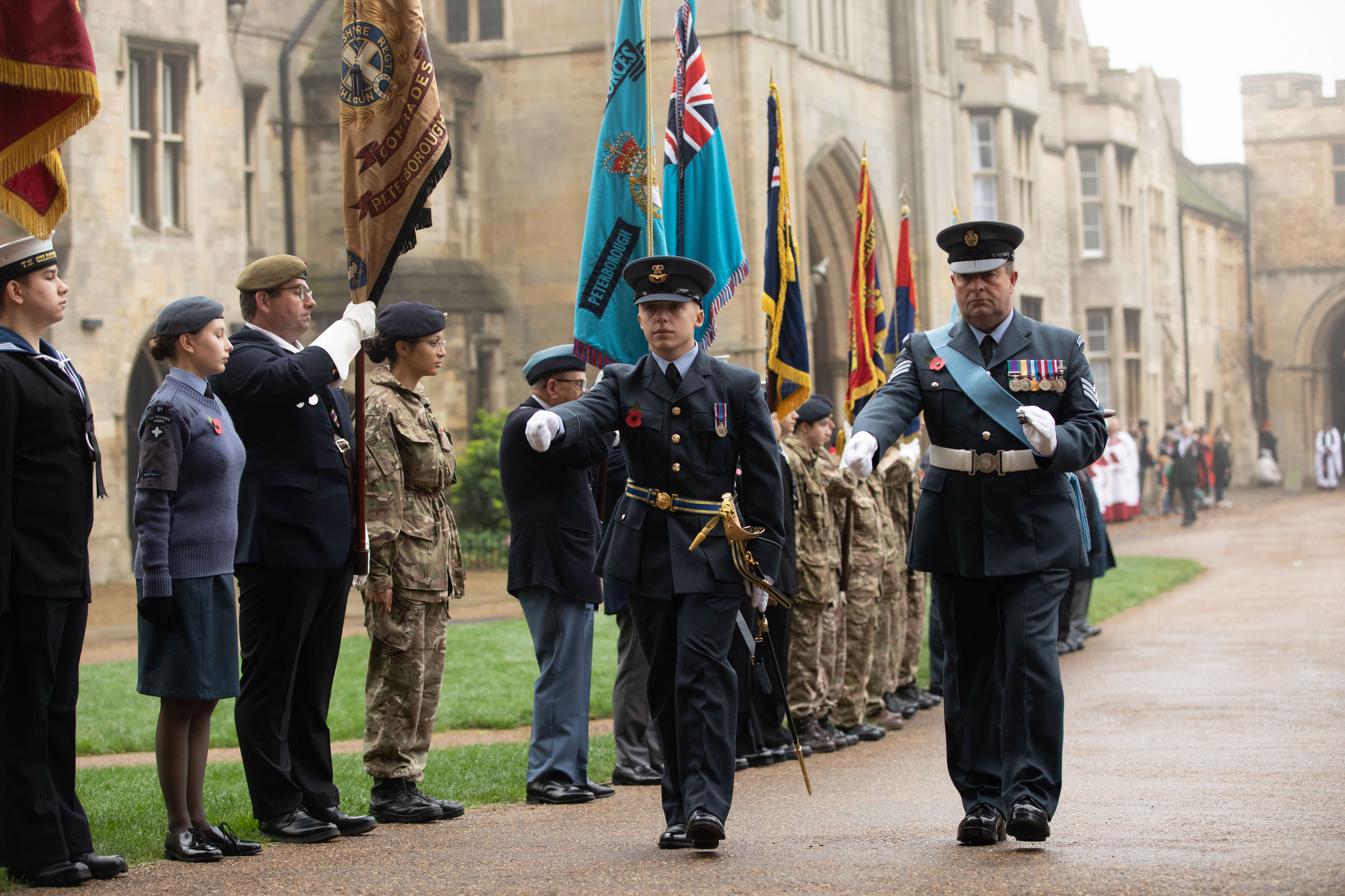 Flying Officer Luke Reynolds and Sergeant Richard Clarke at Peterborough Cathedral